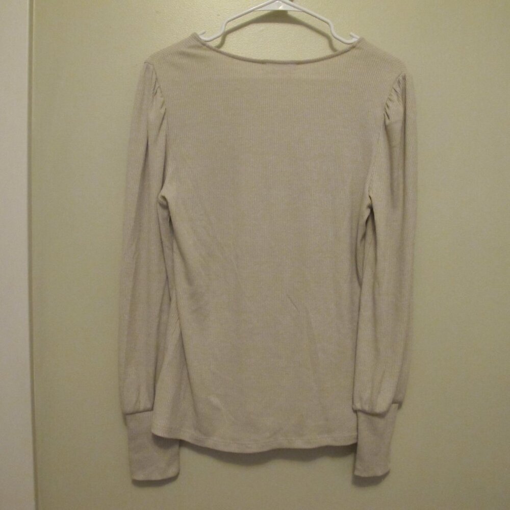 Anthropologie Reegan Seamless Ribbed Cream Long-Sleeve Top - Picture 2 of 5